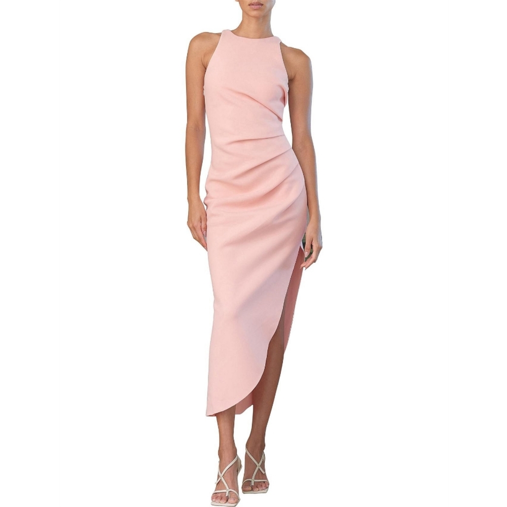 NWT MISHA Ida Gathered Side Midi-Dress Calypso Pink SZ US 8